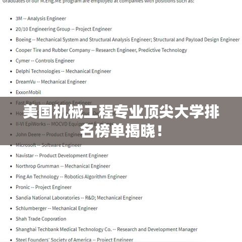美國機(jī)械工程專業(yè)頂尖大學(xué)排名榜單揭曉！